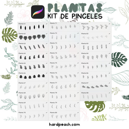 KIT DE PINCELES PARA PROCREATE: Plantas y hojas. Perfectos para ilustraciones botánicas, fondos y detalles naturales