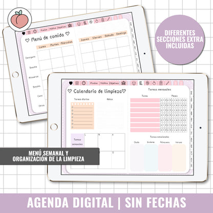 AGENDA DIGITAL SIN FECHAS Y REUTILIZABLE | AGENDA DÍA POR PÁGINA CON STICKERS INCLUIDOS