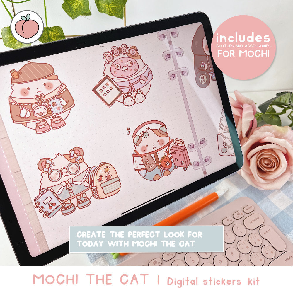 Create the perfect outfit for Mochi the cat | Digital Stickers Kit - Inglés