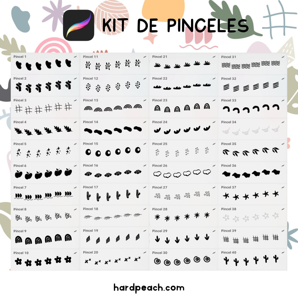 KIT DE PINCELES PARA PROCREATE: Stamp y sellos. Pinceles digitales para diseñar patrones, decoraciones y proyectos creativos