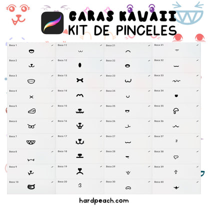 KIT DE PINCELES PARA PROCREATE: Caras kawaii y adorables. Perfectos para ilustraciones digitales de personajes tiernos y expresivos