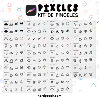 KIT DE PINCELES PARA PROCREATE: Estilo Píxel. Perfectos para crea ilustraciones pixel art, decoraciones y proyectos digitales