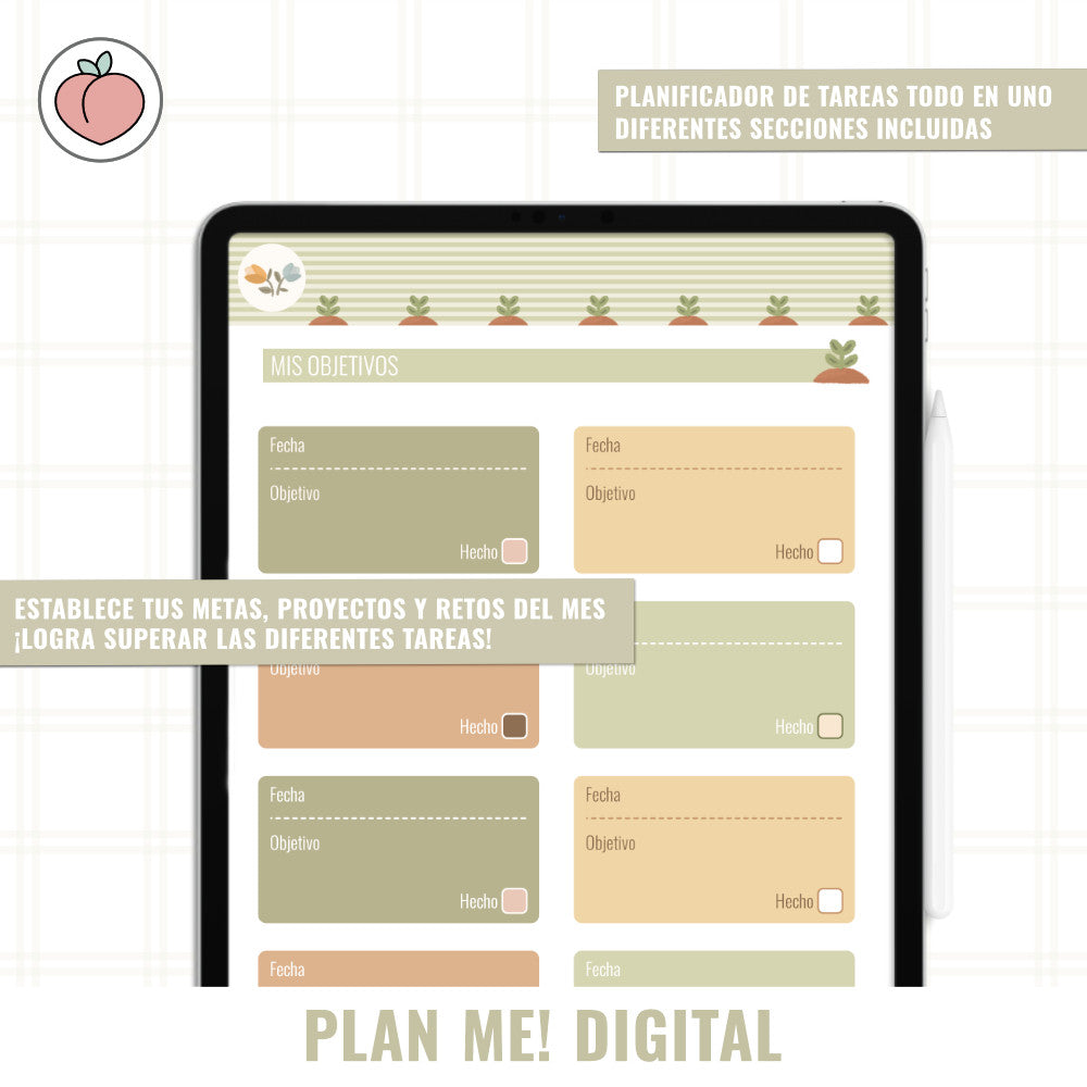 PLANIFICADOR DIGITAL MENSUAL SIN FECHAS Y REUTILIZABLE - GREEN GARDEN | PLAN ME! DIGITAL