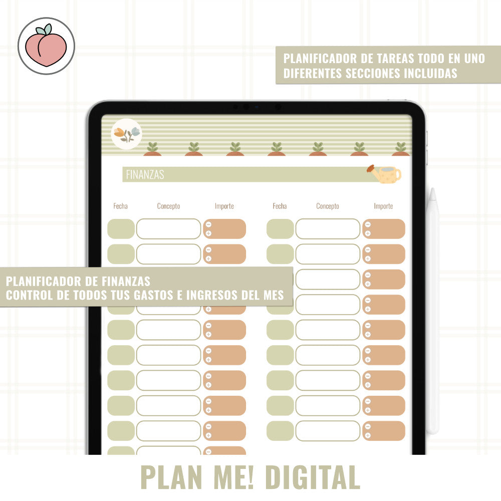 PLANIFICADOR DIGITAL MENSUAL SIN FECHAS Y REUTILIZABLE - GREEN GARDEN | PLAN ME! DIGITAL
