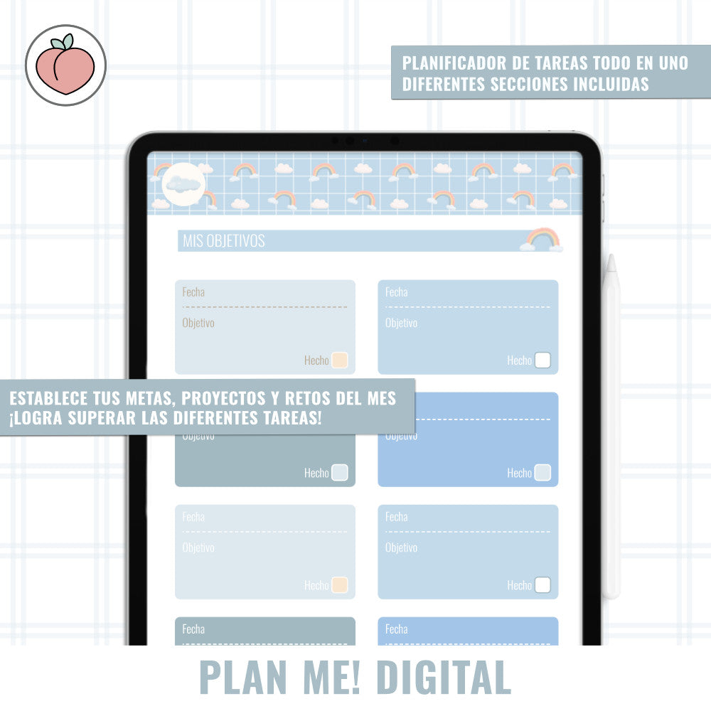 BLUE CLOUDS VERTICAL PLANNER WITHOUT DATES | Spanish version