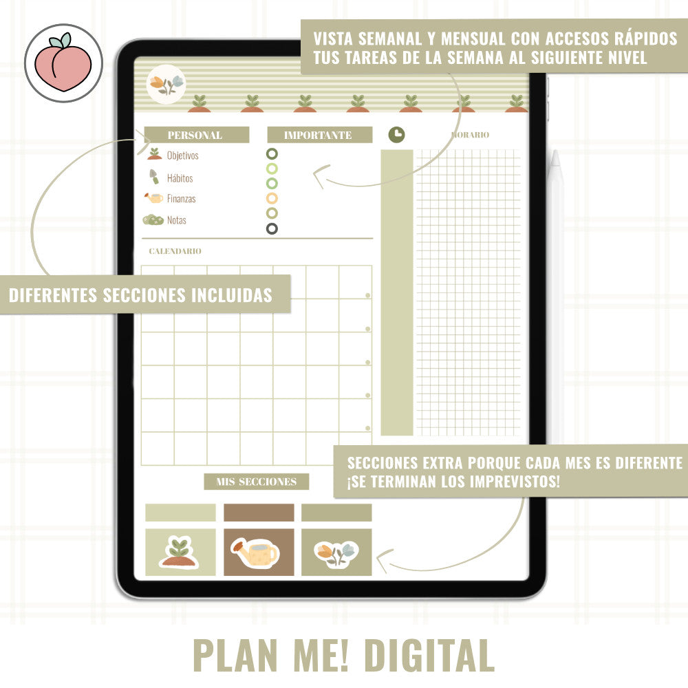 PLANIFICADOR DIGITAL MENSUAL SIN FECHAS Y REUTILIZABLE - GREEN GARDEN | PLAN ME! DIGITAL