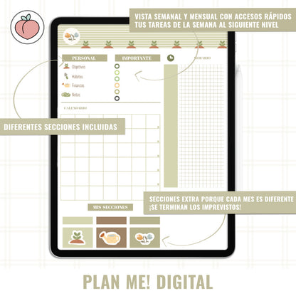 PLANIFICADOR DIGITAL MENSUAL SIN FECHAS Y REUTILIZABLE - GREEN GARDEN | PLAN ME! DIGITAL
