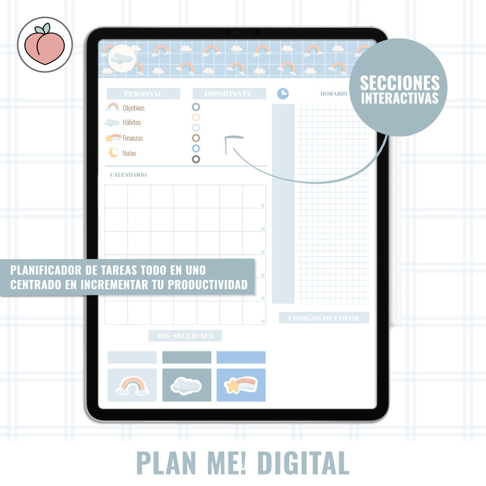 BLUE CLOUDS VERTICAL PLANNER WITHOUT DATES | Spanish version
