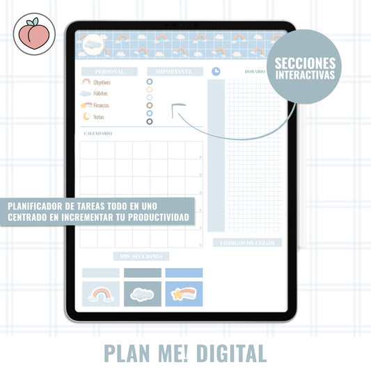 PLANNIFICADOR DIGITAL MENSUAL SIN FECHAS Y REUTILIZABLE -  BLUE CLOUDS | PLAN ME! DIGITAL