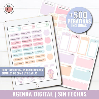 AGENDA DIGITAL SIN FECHAS Y REUTILIZABLE | AGENDA DÍA POR PÁGINA CON STICKERS INCLUIDOS
